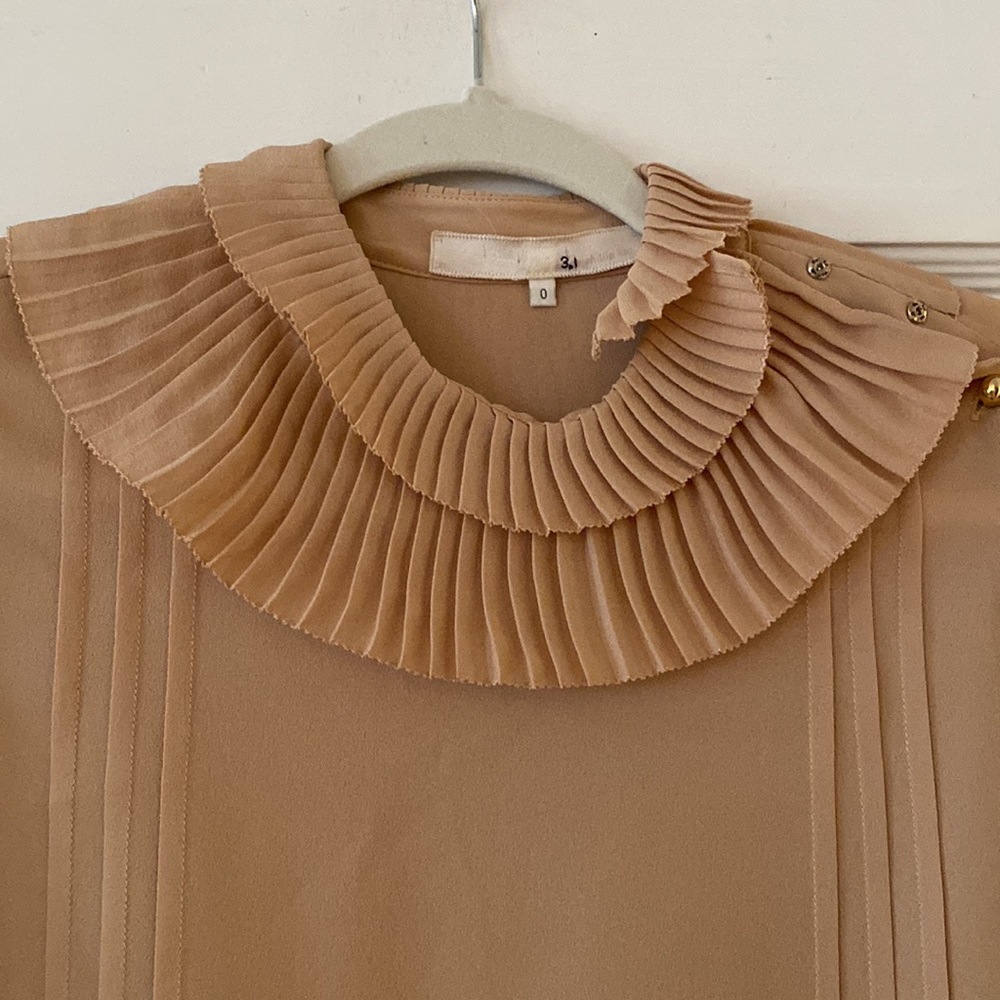 3.1 Phillip Lim Pleated Ruffle Collar Blouse in Beige